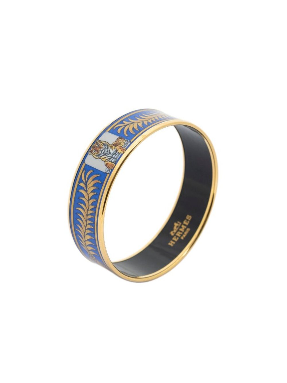 Hermes Enamel Bangle Blue Tiger Motif Bracelet